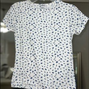 Love Birds, White Shirt with Blue Flowers, Large